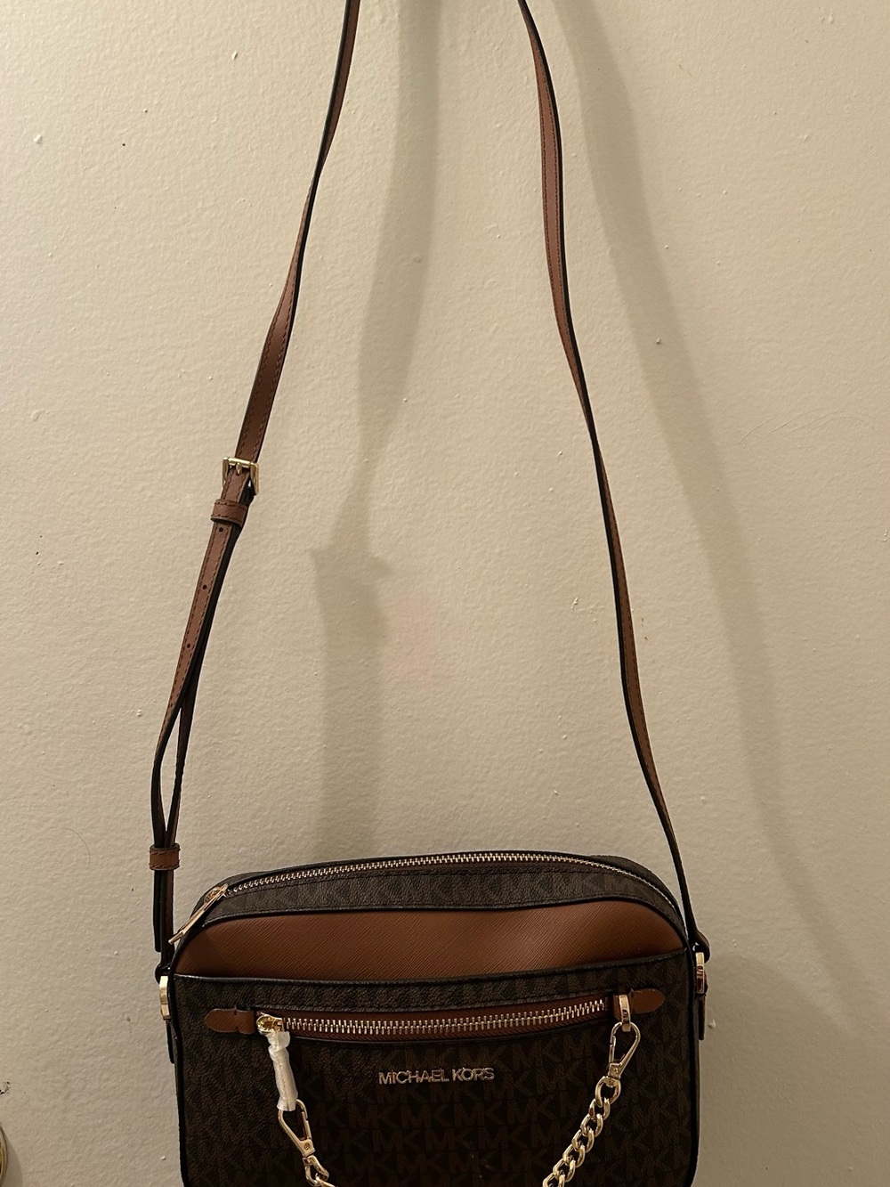 Michael Kors Brown and Tan Monogram Crossbody Bag